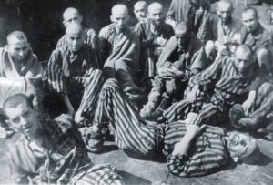 1944-Jews in striped uniforms, confined and persecuted under Nazi rule
